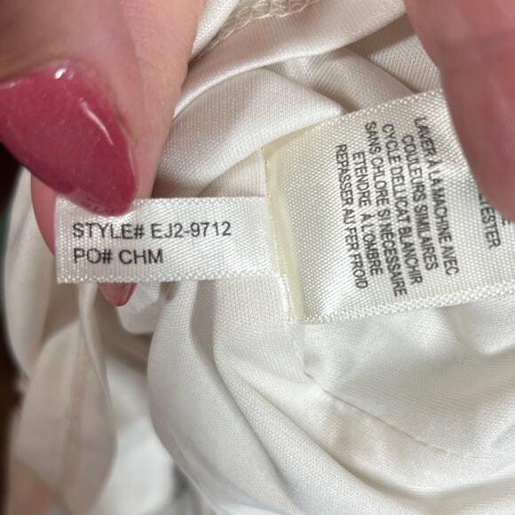 NWT Eliza J Floral Cream Pink Green Ruffled Asymmetric-Hem Sheath Dress 0 - Picture 10 of 16